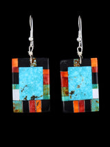 Santo Domingo Inlay Mosaic Dangle Earrings - PuebloDirect.com