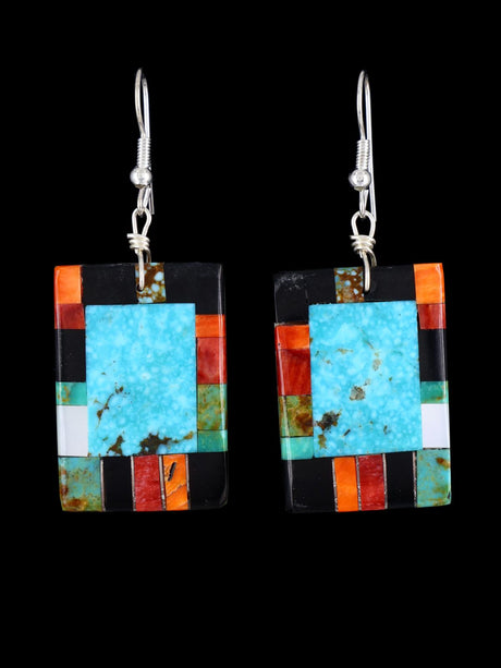 Santo Domingo Inlay Mosaic Dangle Earrings - PuebloDirect.com