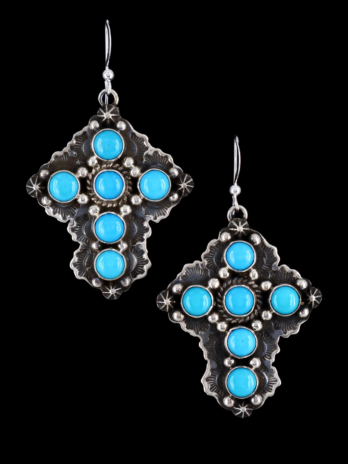 Navajo Jewelry Sleeping Beauty Turquoise Dangle Cross Earrings - PuebloDirect.com