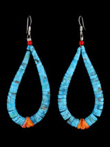 Navajo Turquoise and Spiny Oyster Dangle Earrings - PuebloDirect.com