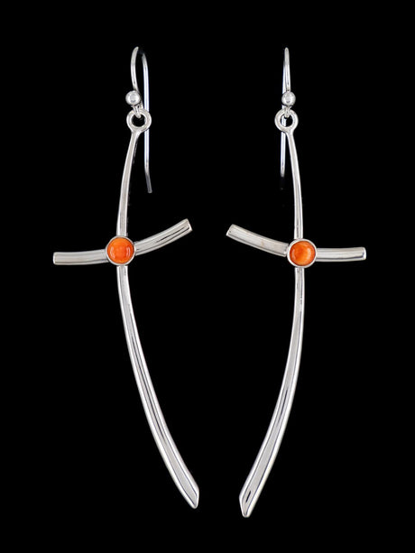 Native American Spiny Oyster Dangle Cross Earrings - PuebloDirect.com