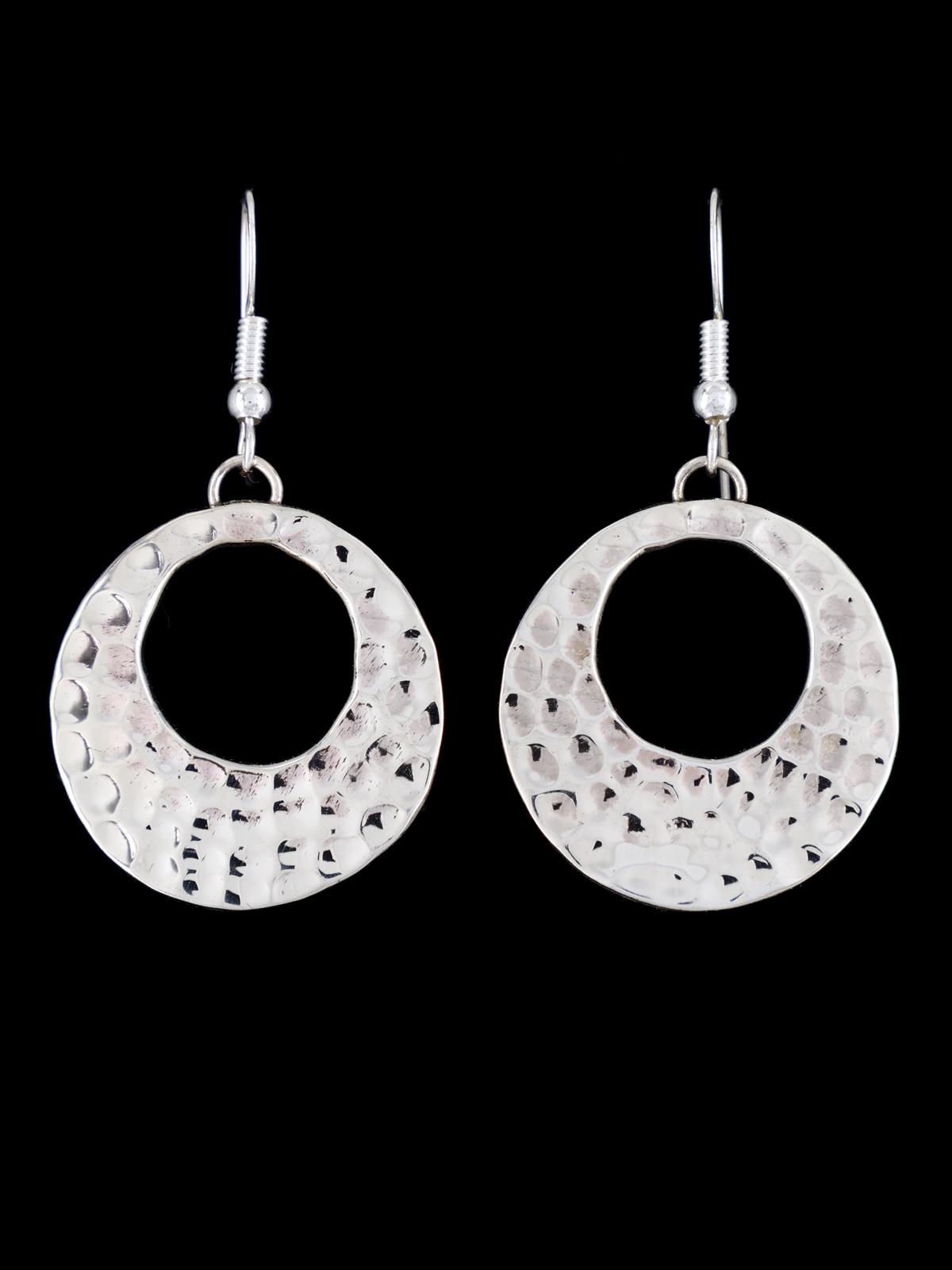 Navajo Hammered Sterling Silver Dangle Earrings - PuebloDirect.com