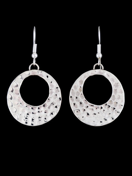 Navajo Hammered Sterling Silver Dangle Earrings - PuebloDirect.com