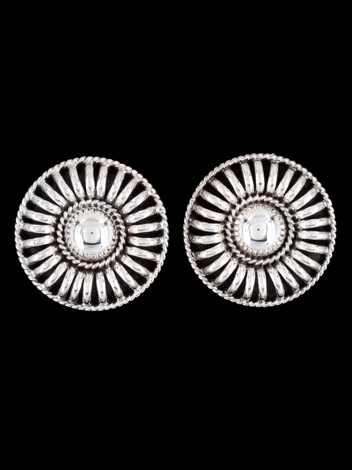 Navajo Sculpted Sterling Silver Post Earrings - PuebloDirect.com
