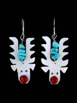 Carved Mother of Pearl Zuni Fetish Reindeer Dangle Earrings - PuebloDirect.com