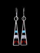 Zuni Inlay Sterling Silver Multistone Dangle Earrings - PuebloDirect.com