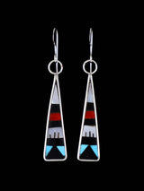 Zuni Inlay Sterling Silver Multistone Dangle Earrings - PuebloDirect.com