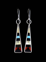 Zuni Inlay Sterling Silver Multistone Dangle Earrings - PuebloDirect.com