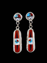 Sterling Silver Zuni Inlay Sunface Post Earrings - PuebloDirect.com