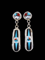 Sterling Silver Zuni Inlay Sunface Post Earrings - PuebloDirect.com