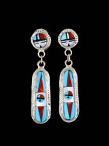 Sterling Silver Zuni Inlay Sunface Post Earrings - PuebloDirect.com