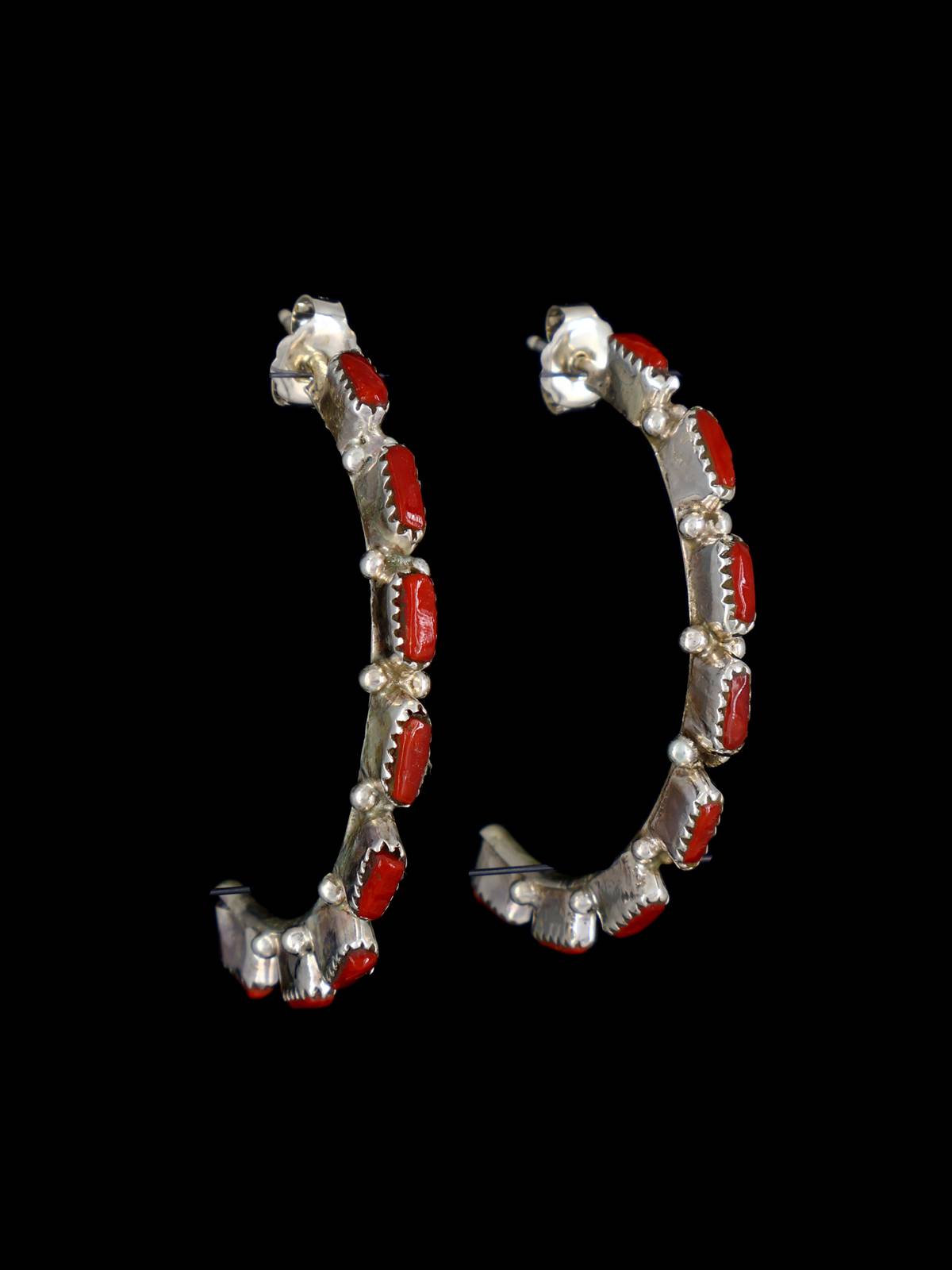 Zuni Coral Half Hoop Post Earrings - PuebloDirect.com
