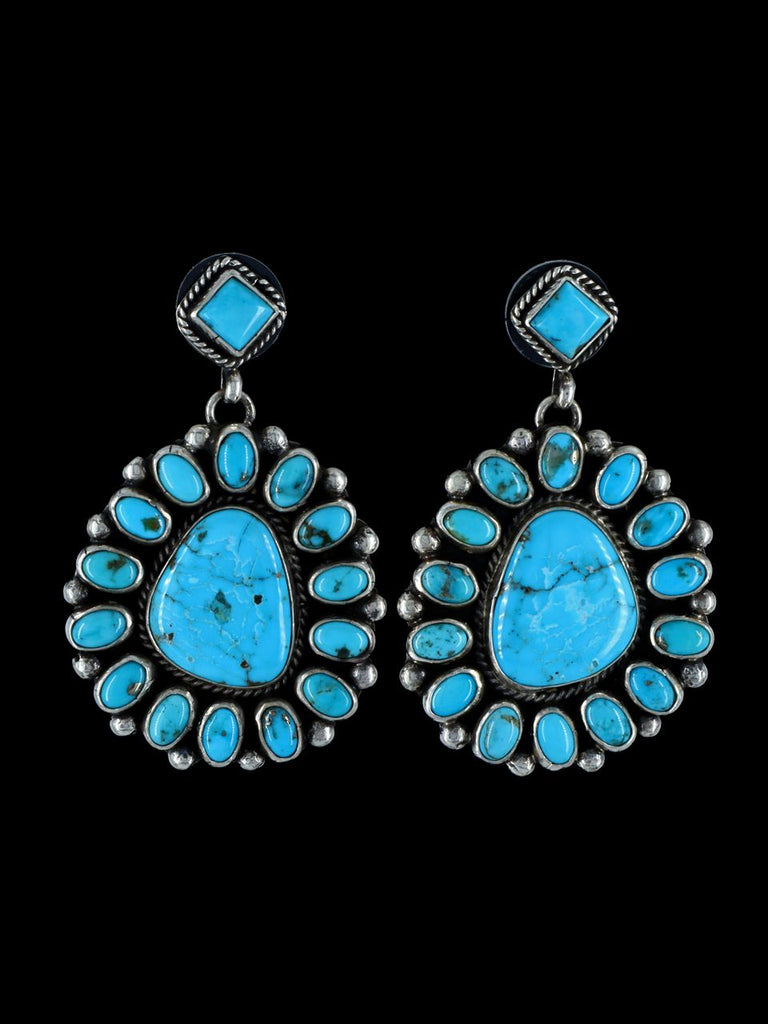 Kingman Turquoise Navajo Dangle Post Earrings - PuebloDirect.com