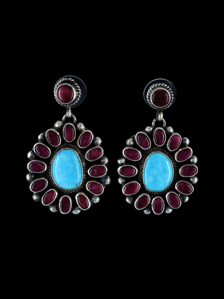 Spiny Oyster and Kingman Turquoise Navajo Dangle Post Earrings - PuebloDirect.com