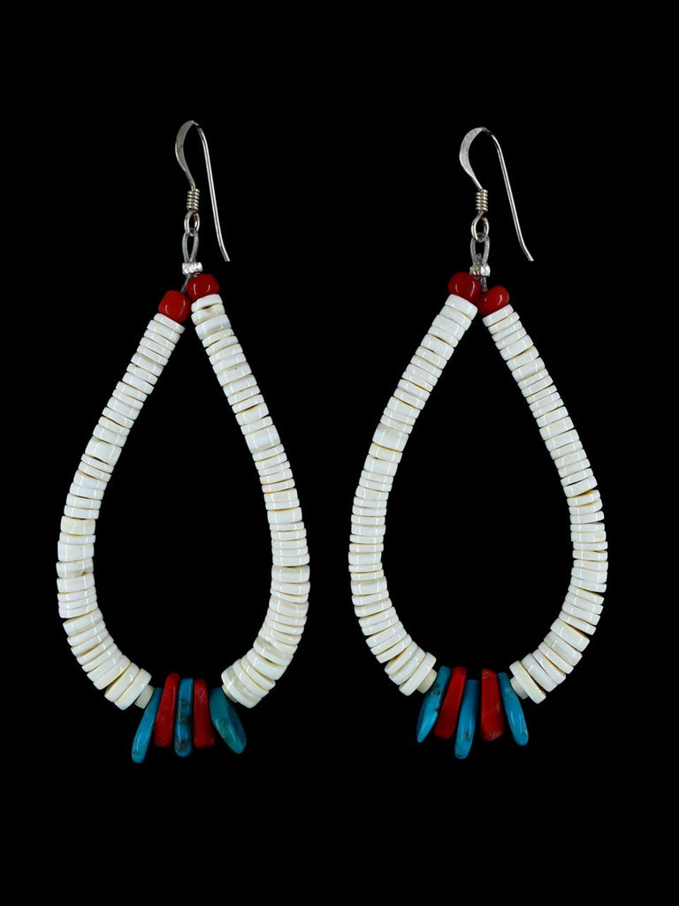 White Shell and Turquoise Santo Domingo Dangle Earrings - PuebloDirect.com
