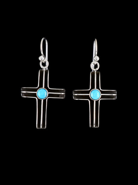 Native American Turquoise Dangle Cross Earrings - PuebloDirect.com