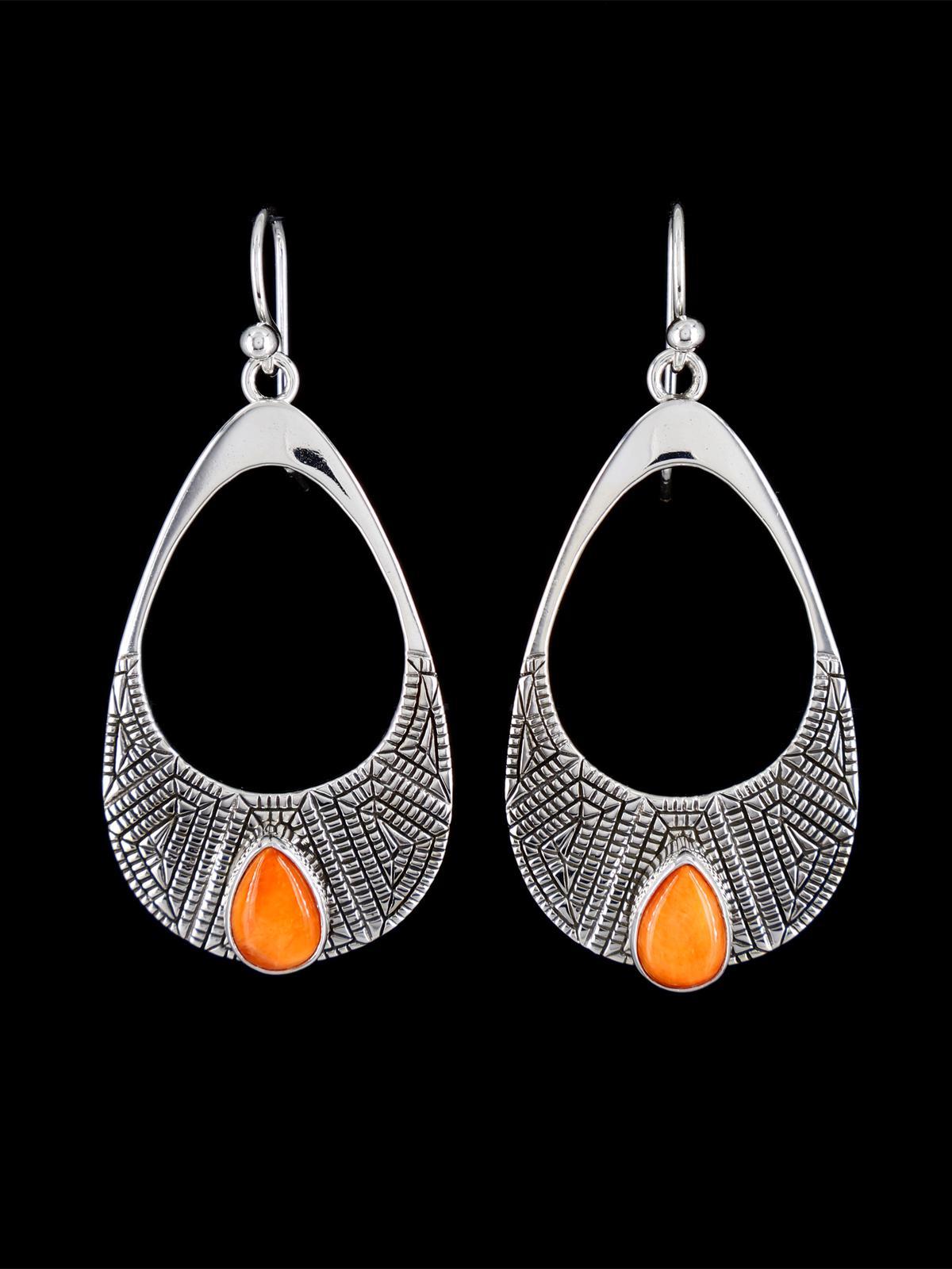 Navajo Jewelry Sterling Spiny Oyster Dangle Earrings - PuebloDirect.com