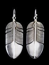 Native American Sterling Silver Dangle Feather Earrings - PuebloDirect.com