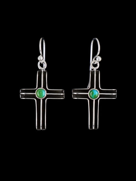 Native American Turquoise Dangle Cross Earrings - PuebloDirect.com