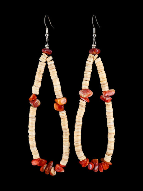 Santo Domingo Shell Heishi Beaded Dangle Earrings - PuebloDirect.com