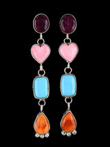 Navajo Multistone Sterling Silver Post Earrings - PuebloDirect.com