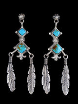 Navajo Turquoise Sterling Silver Feather Post Earrings - PuebloDirect.com