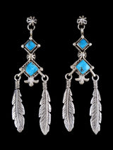 Navajo Turquoise Sterling Silver Feather Post Earrings - PuebloDirect.com