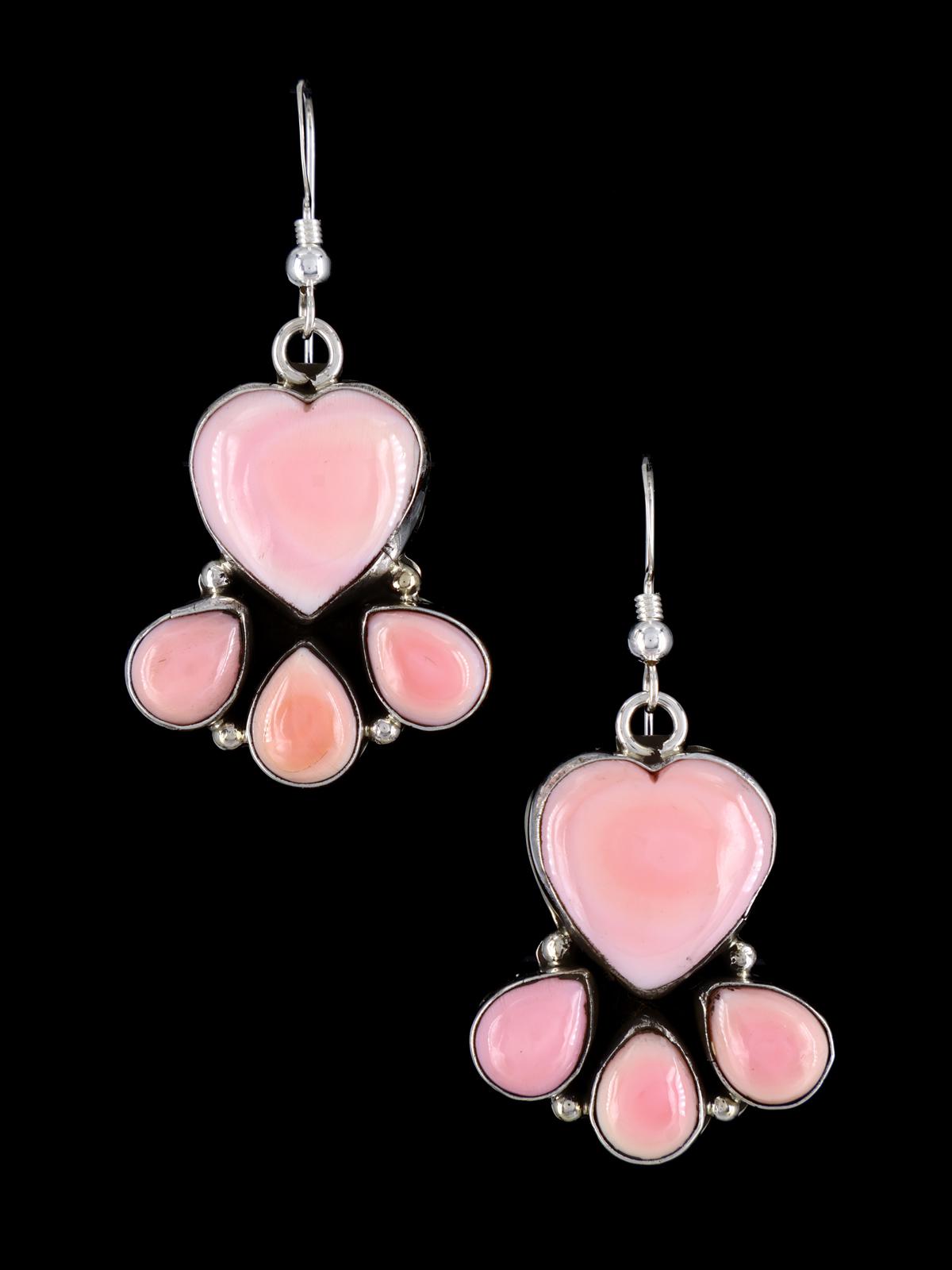 Navajo Pink Conch Sterling Silver Dangle Earrings - PuebloDirect.com