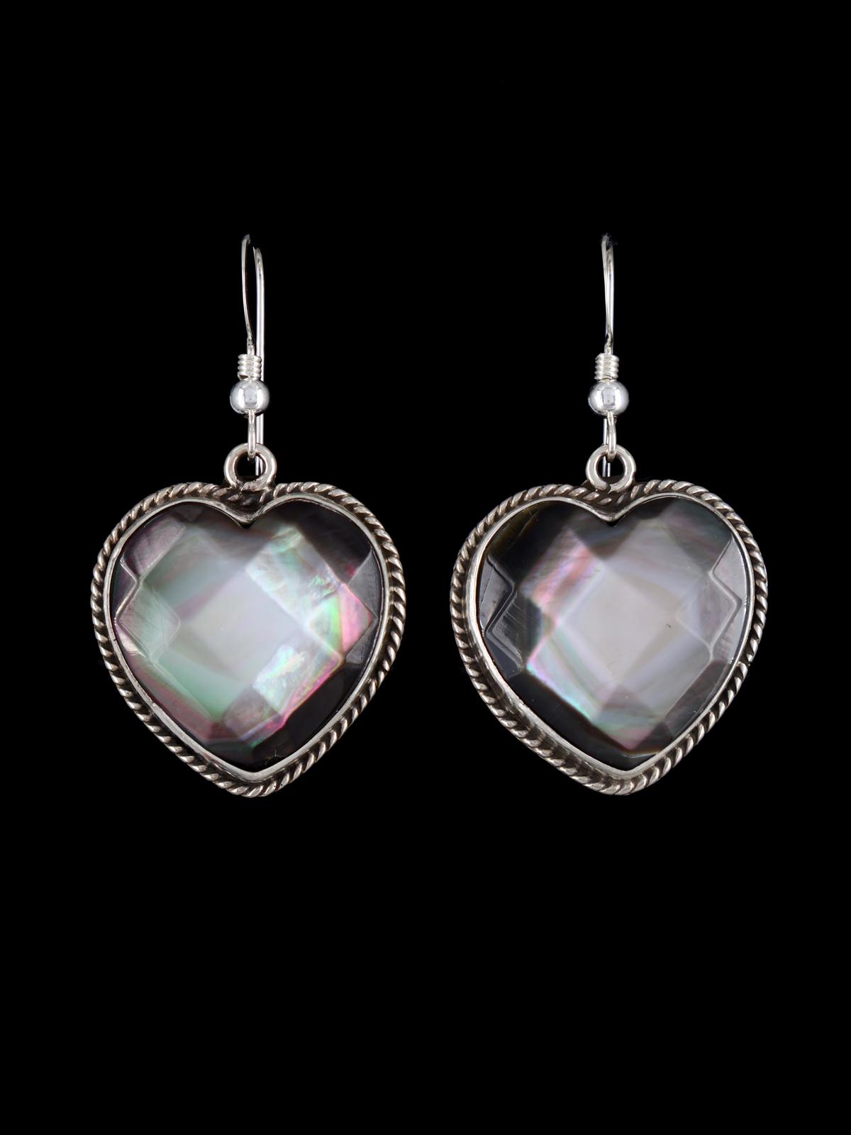 Native American Faceted Abalone Dangle Heart Earrings - PuebloDirect.com