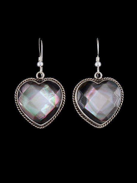 Native American Faceted Abalone Dangle Heart Earrings - PuebloDirect.com
