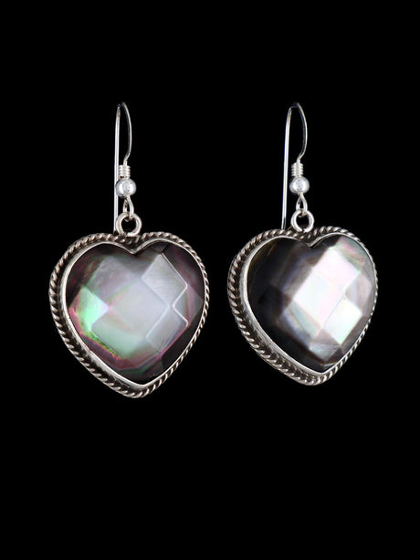 Native American Faceted Abalone Dangle Heart Earrings - PuebloDirect.com