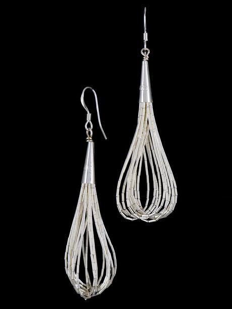 10 Strand Liquid Silver Earrings - PuebloDirect.com