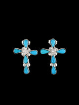 Zuni Sterling Silver Turquoise Cross Post Earrings - PuebloDirect.com