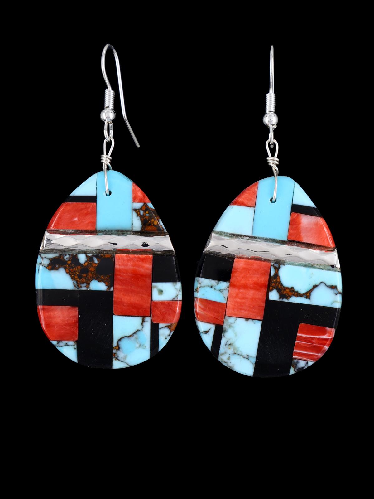 Santo Domingo Inlay Turquoise Mosaic Dangle Earrings