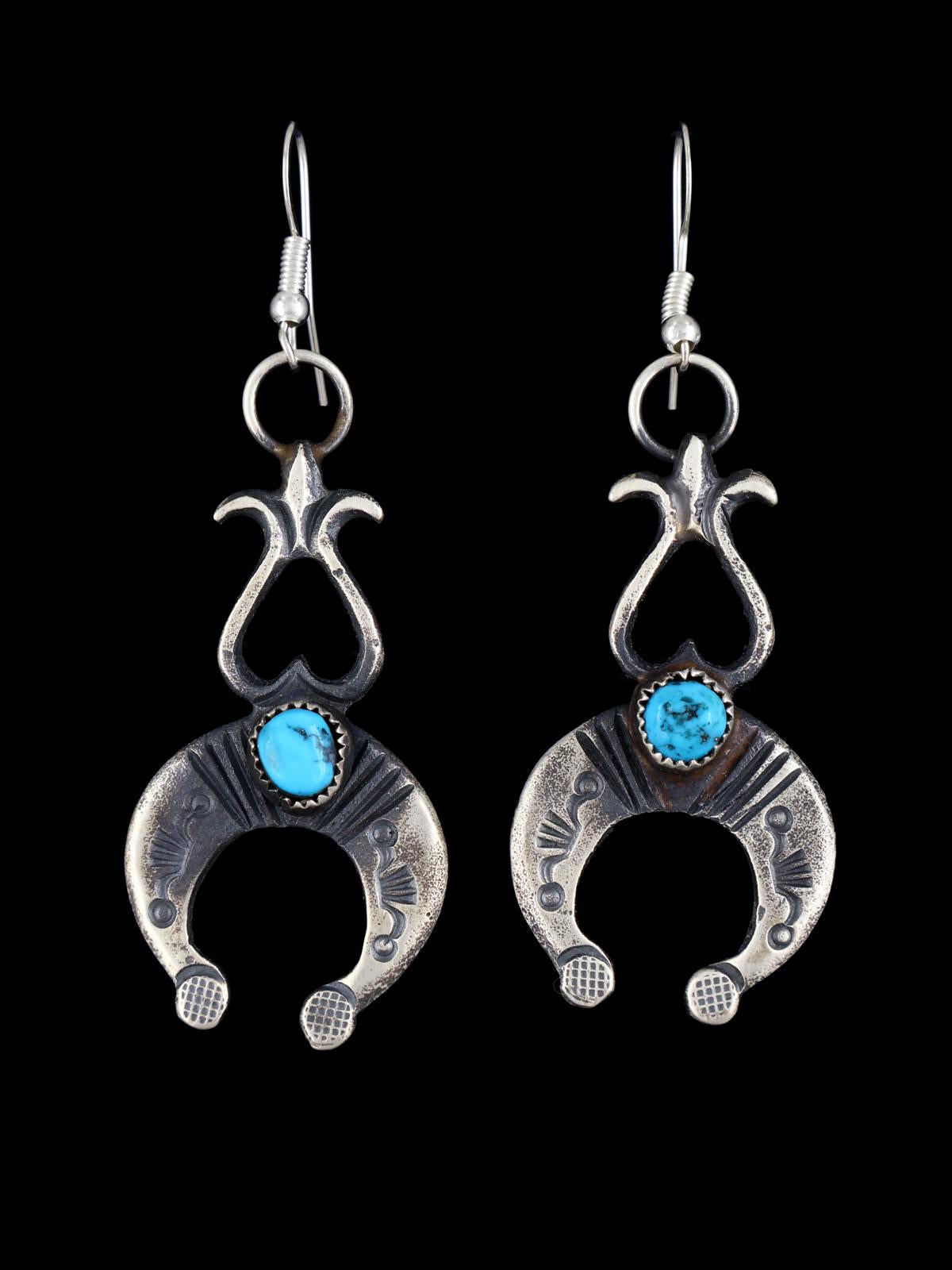 Navajo Turquoise Sterling Silver Naja Dangle Earrings