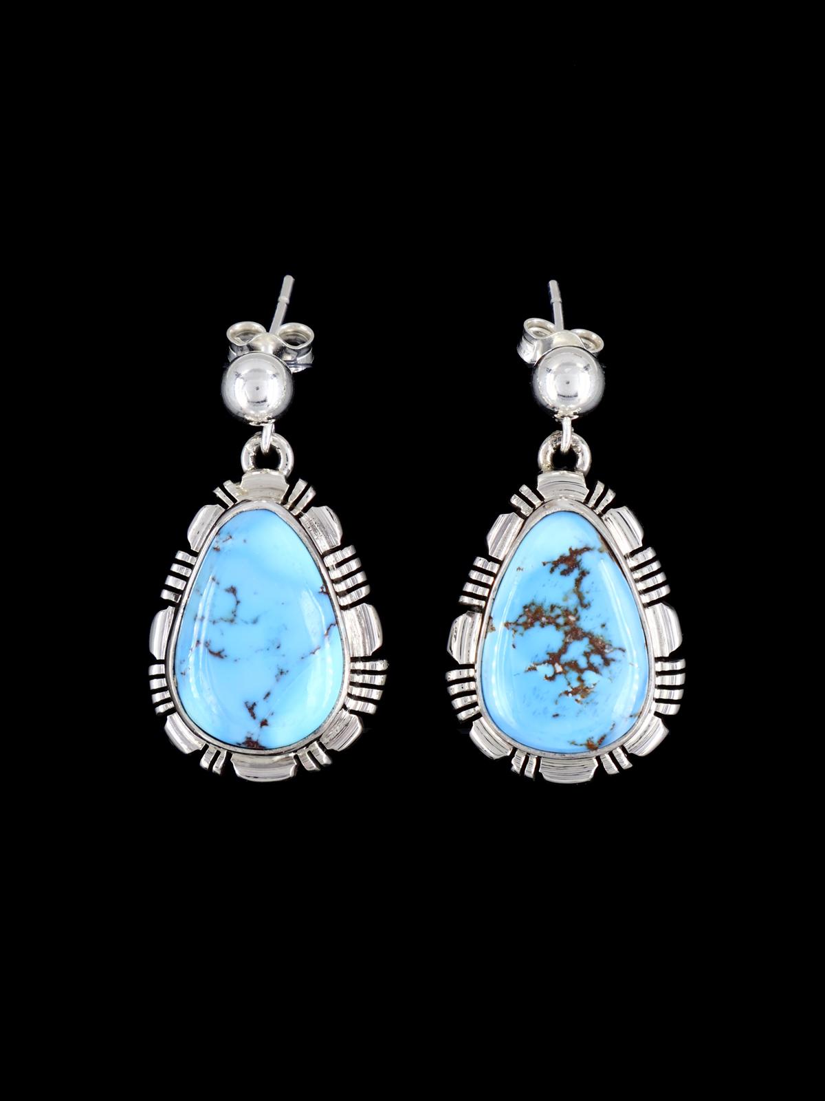 Navajo Golden Hill Turquoise Sterling Silver Post Earrings