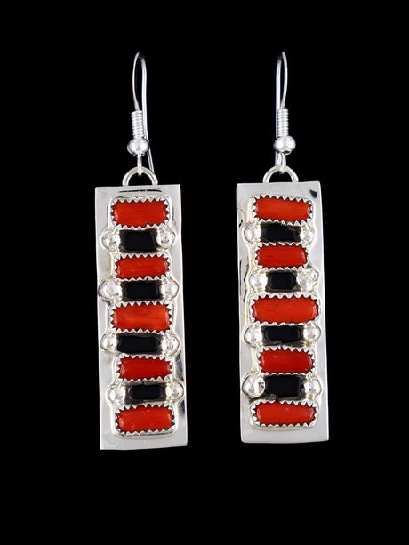 Native American Sterling Silver Coral Dangle Earrings - PuebloDirect.com