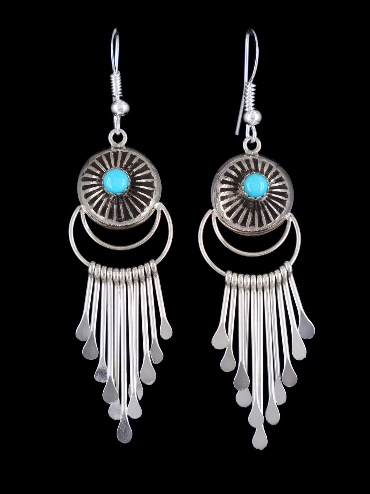 Navajo Sterling Silver Turquoise Waterfall Dangle Earrings - PuebloDirect.com