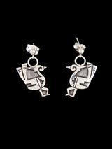 Sterling Silver Hopi Style Quail Overlay Post Earrings - PuebloDirect.com