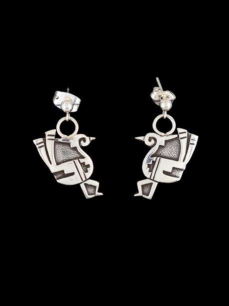 Sterling Silver Hopi Style Quail Overlay Post Earrings - PuebloDirect.com