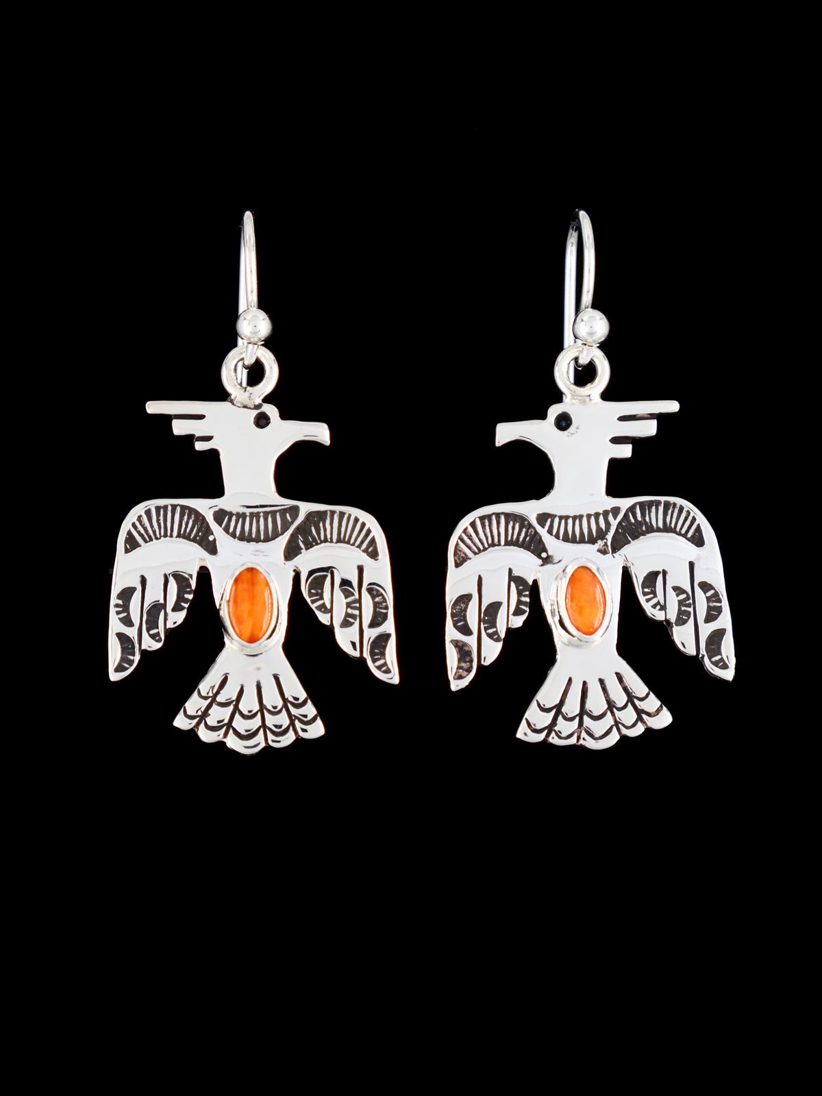 Navajo Spiny Oyster Sterling Silver Dangle Thunderbird Earrings