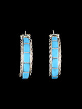 Native American Zuni Turquoise Inlay Half Hoop Earrings