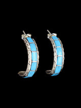 Native American Zuni Turquoise Inlay Half Hoop Earrings
