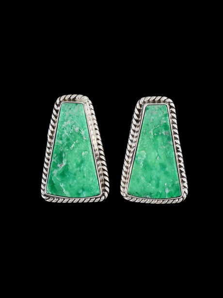 Navajo Lucin Variscite Sterling Silver Post Earrings - PuebloDirect.com