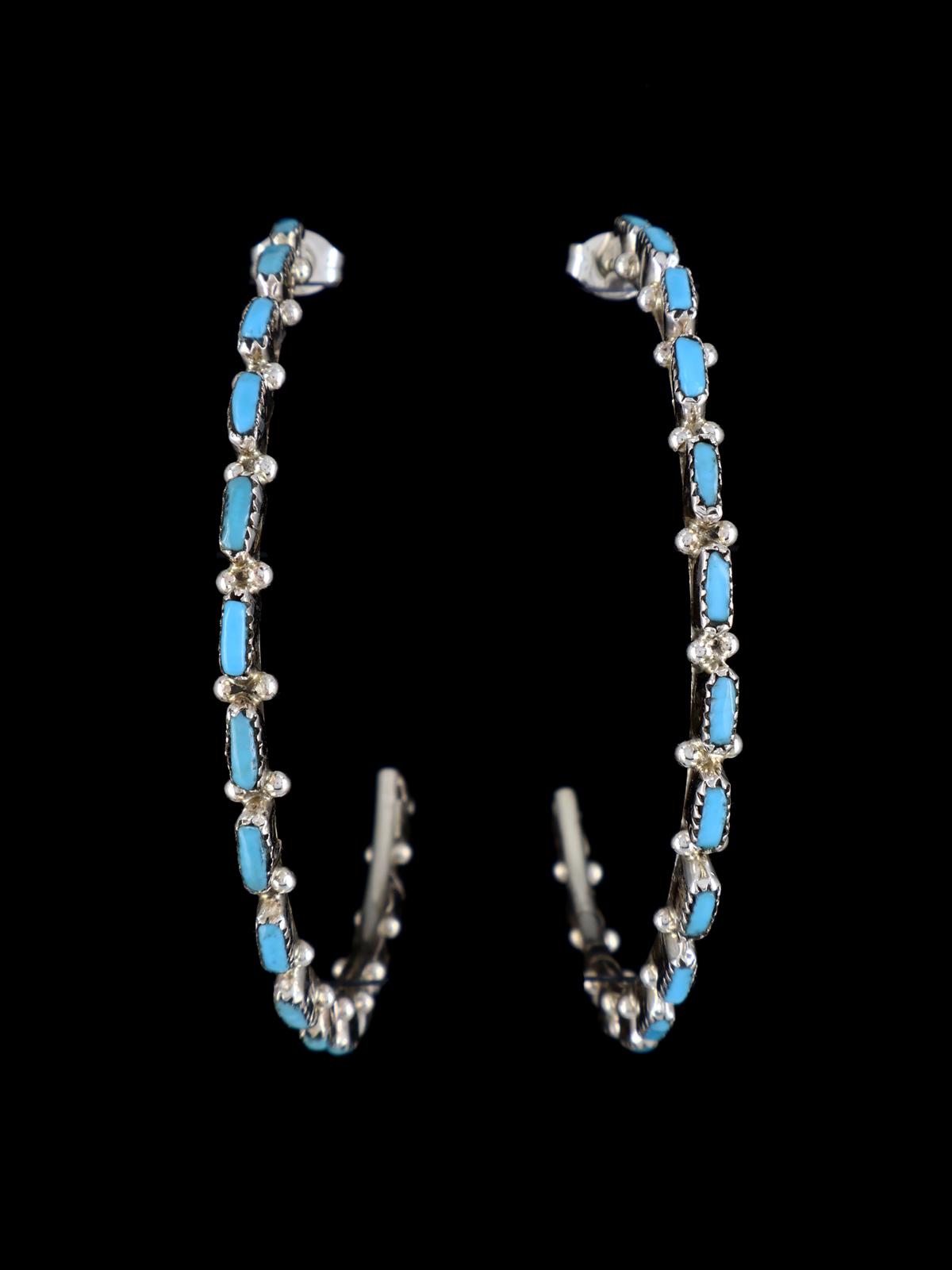 Large Zuni Turquoise Hoop Post Earrings - PuebloDirect.com