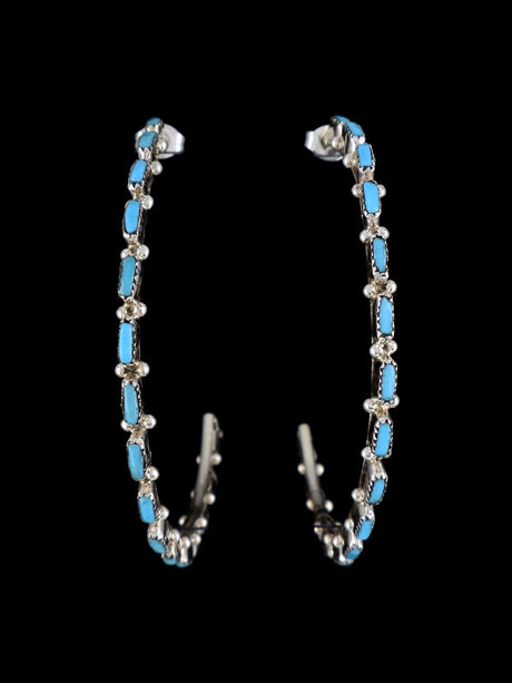 Large Zuni Turquoise Hoop Post Earrings - PuebloDirect.com