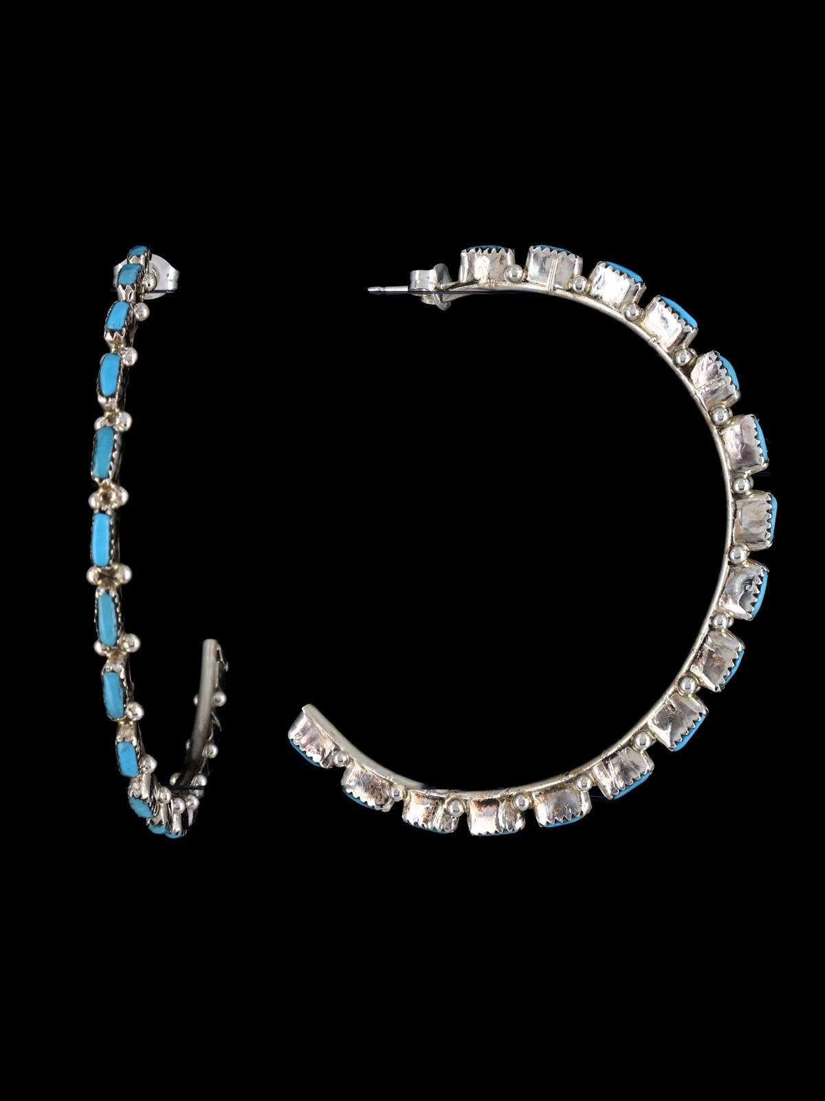 Large Zuni Turquoise Hoop Post Earrings - PuebloDirect.com
