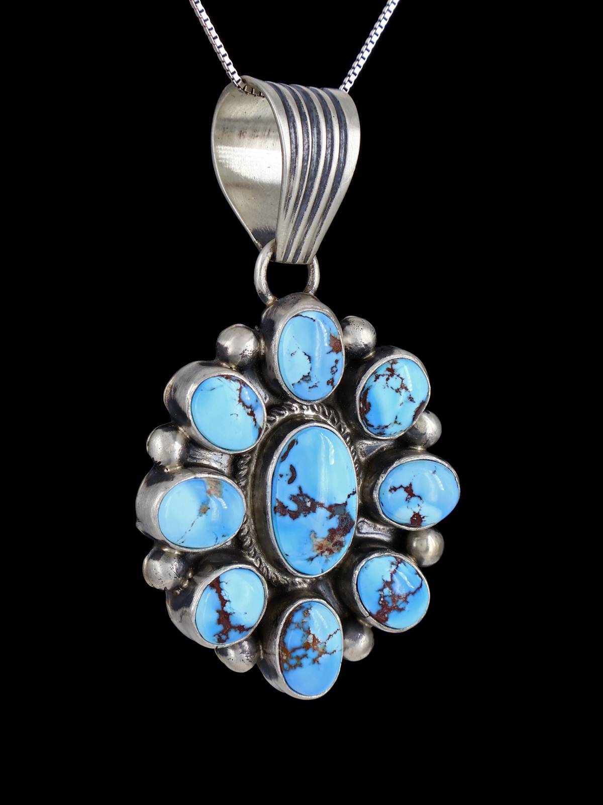 Native American Jewelry Golden Hill Turquoise Cluster Pendant - PuebloDirect.com
