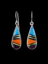 Navajo Multistone Sterling Silver Inlay Dangle Earrings