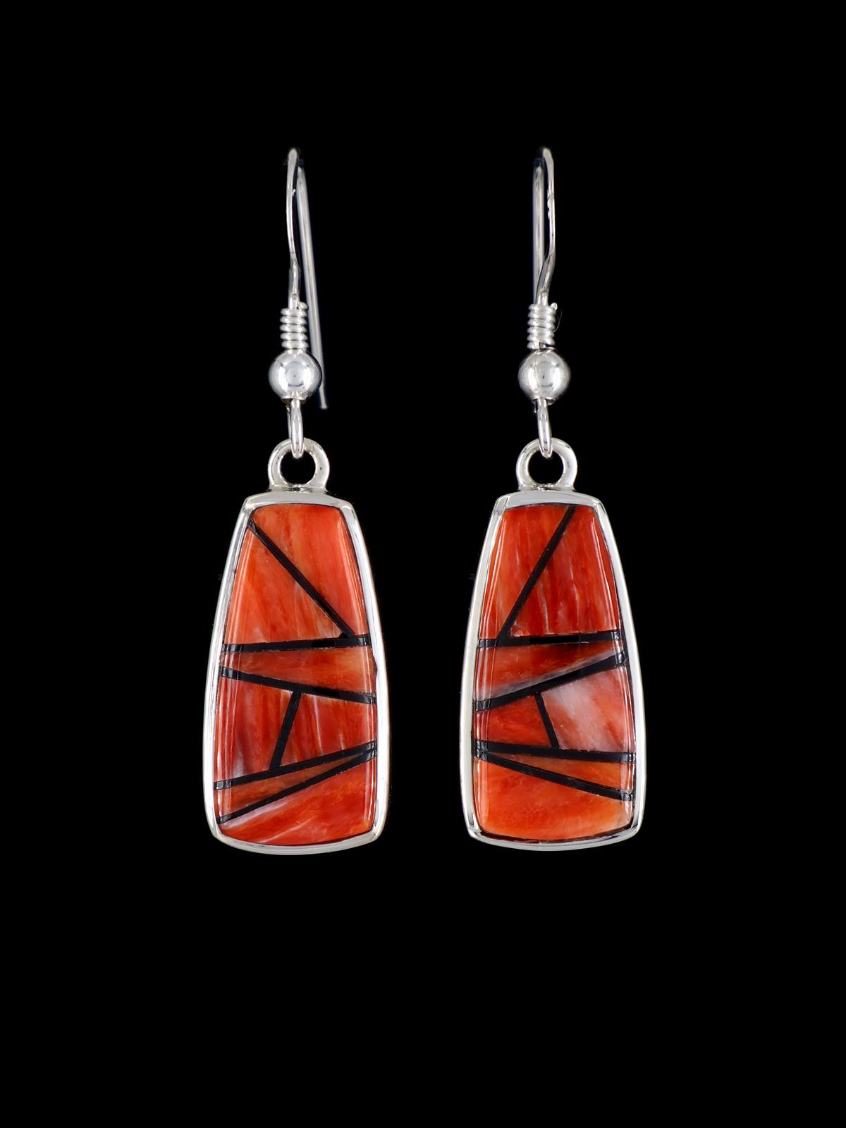Native American Inlay Spiny Oyster Dangle Earrings